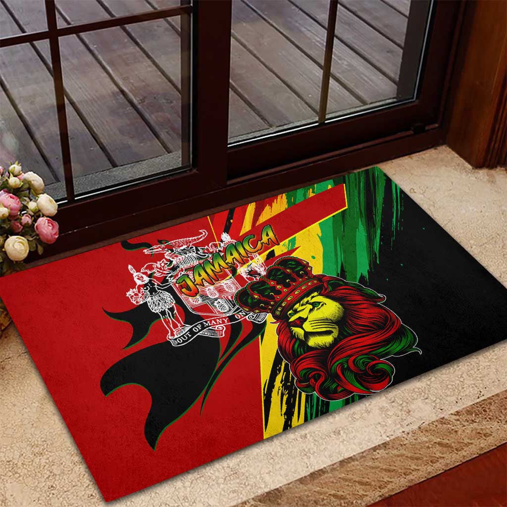 Afro Jamaica Lion Rubber Doormat Coat Of Arms Rastafarianism
