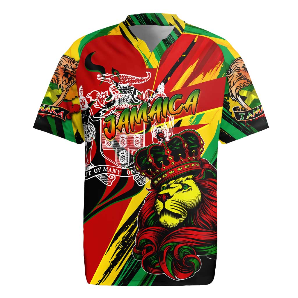 Afro Jamaica Lion Rugby Jersey Coat Of Arms Rastafarianism