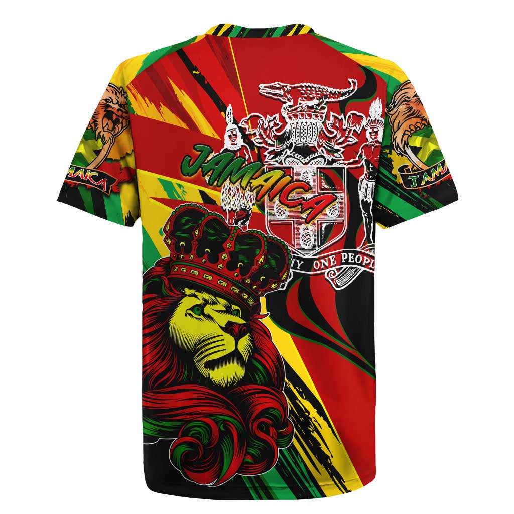 Afro Jamaica Lion Rugby Jersey Coat Of Arms Rastafarianism