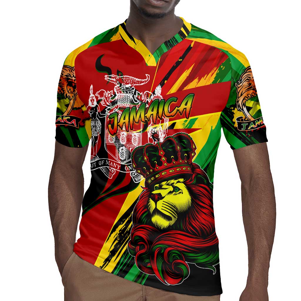 Afro Jamaica Lion Rugby Jersey Coat Of Arms Rastafarianism