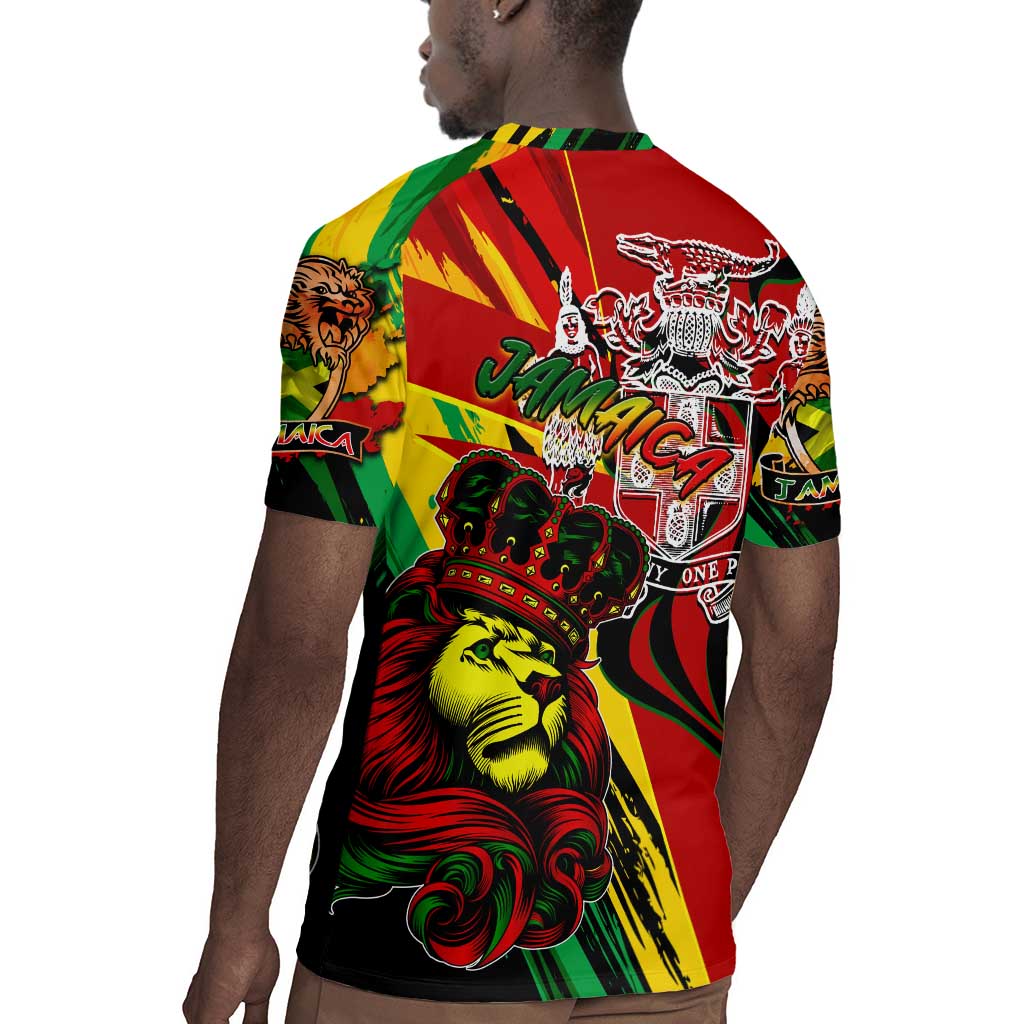 Afro Jamaica Lion Rugby Jersey Coat Of Arms Rastafarianism