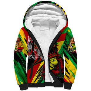 Afro Jamaica Lion Sherpa Hoodie Coat Of Arms Rastafarianism