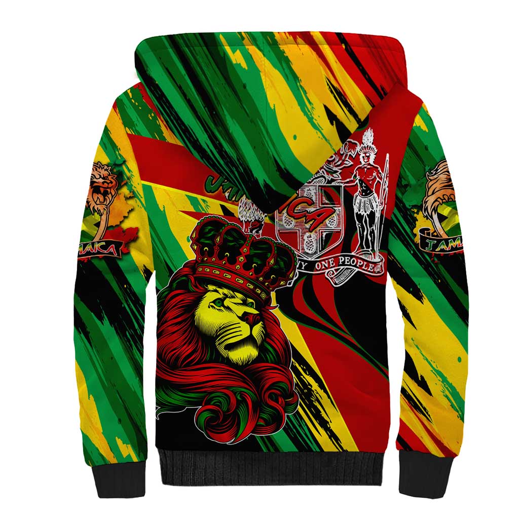 Afro Jamaica Lion Sherpa Hoodie Coat Of Arms Rastafarianism