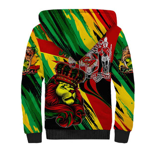 Afro Jamaica Lion Sherpa Hoodie Coat Of Arms Rastafarianism