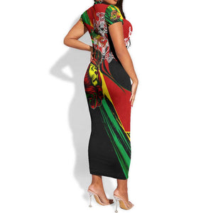 Afro Jamaica Lion Short Sleeve Bodycon Dress Coat Of Arms Rastafarianism DT02