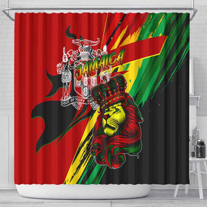 Afro Jamaica Lion Shower Curtain Coat Of Arms Rastafarianism