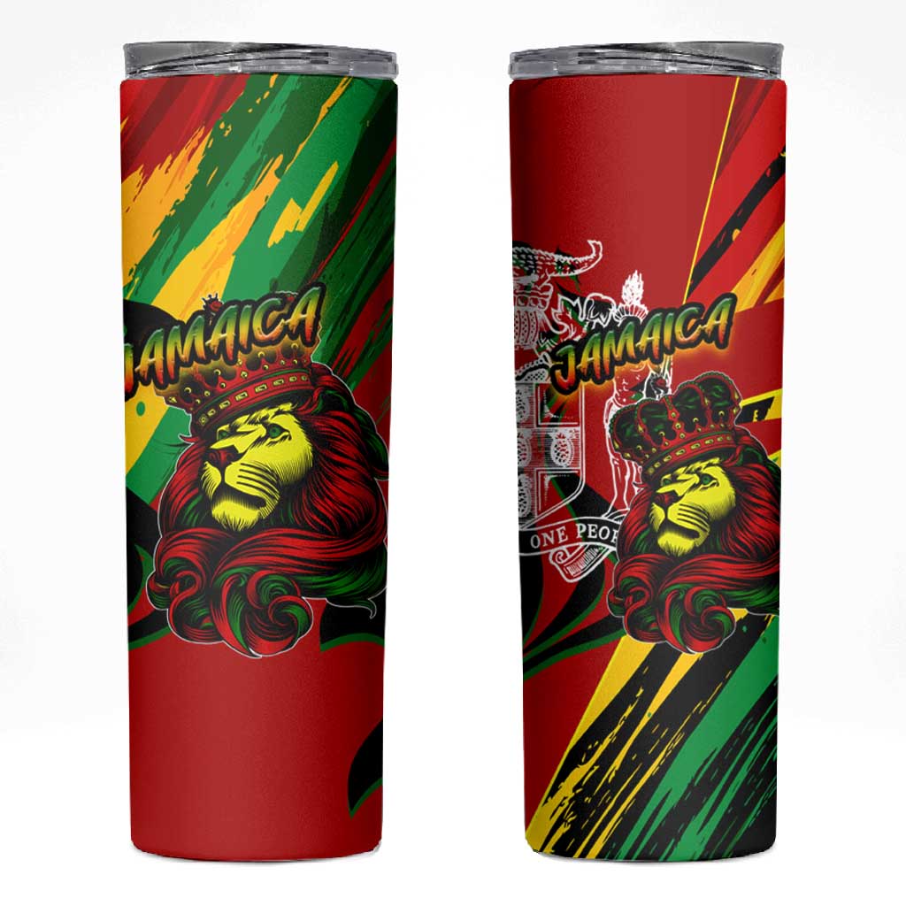 Afro Jamaica Lion Skinny Tumbler Coat Of Arms Rastafarianism