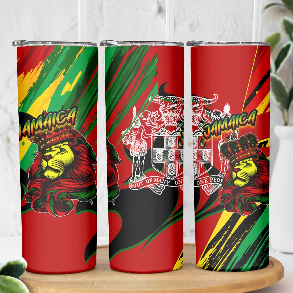 Afro Jamaica Lion Skinny Tumbler Coat Of Arms Rastafarianism