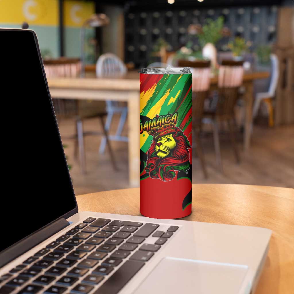 Afro Jamaica Lion Skinny Tumbler Coat Of Arms Rastafarianism