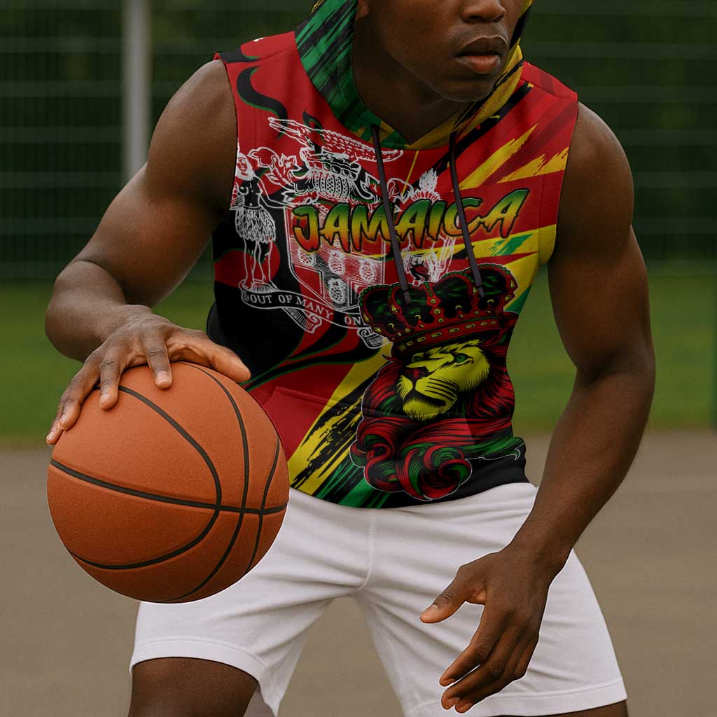 Afro Jamaica Lion Sleeveless Hoodie Coat Of Arms Rastafarianism - African Pride
