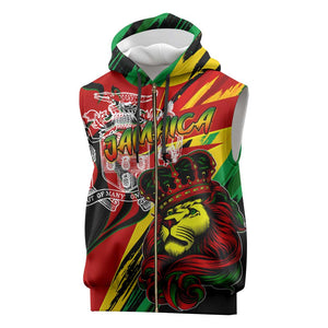Afro Jamaica Lion Sleeveless Zip Hoodie Coat Of Arms Rastafarianism - African Pride