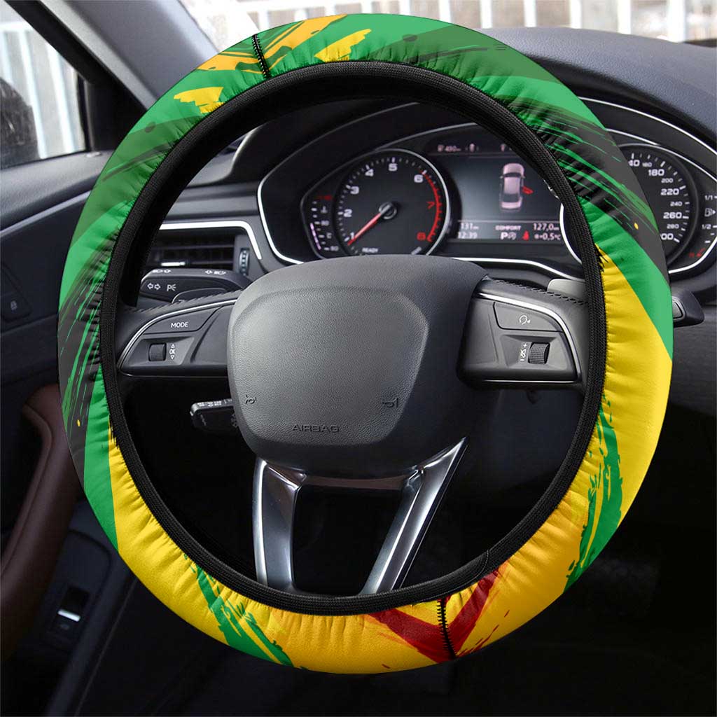 Afro Jamaica Lion Steering Wheel Cover Coat Of Arms Rastafarianism