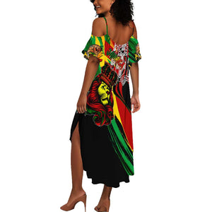 Afro Jamaica Lion Summer Maxi Dress Coat Of Arms Rastafarianism