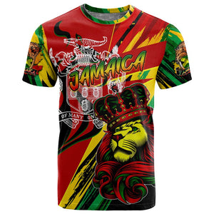 Afro Jamaica Lion T shirt Coat Of Arms Rastafarianism