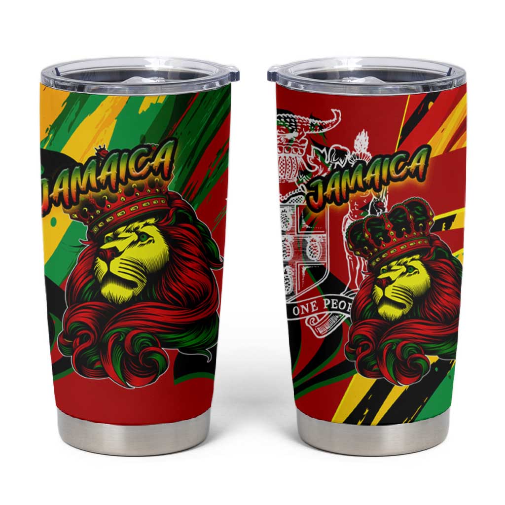Afro Jamaica Lion Tumbler Cup Coat Of Arms Rastafarianism