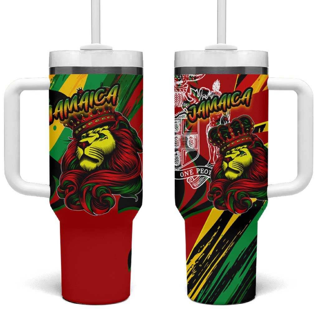 Afro Jamaica Lion Tumbler With Handle Coat Of Arms Rastafarianism