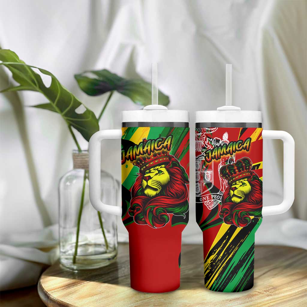 Afro Jamaica Lion Tumbler With Handle Coat Of Arms Rastafarianism