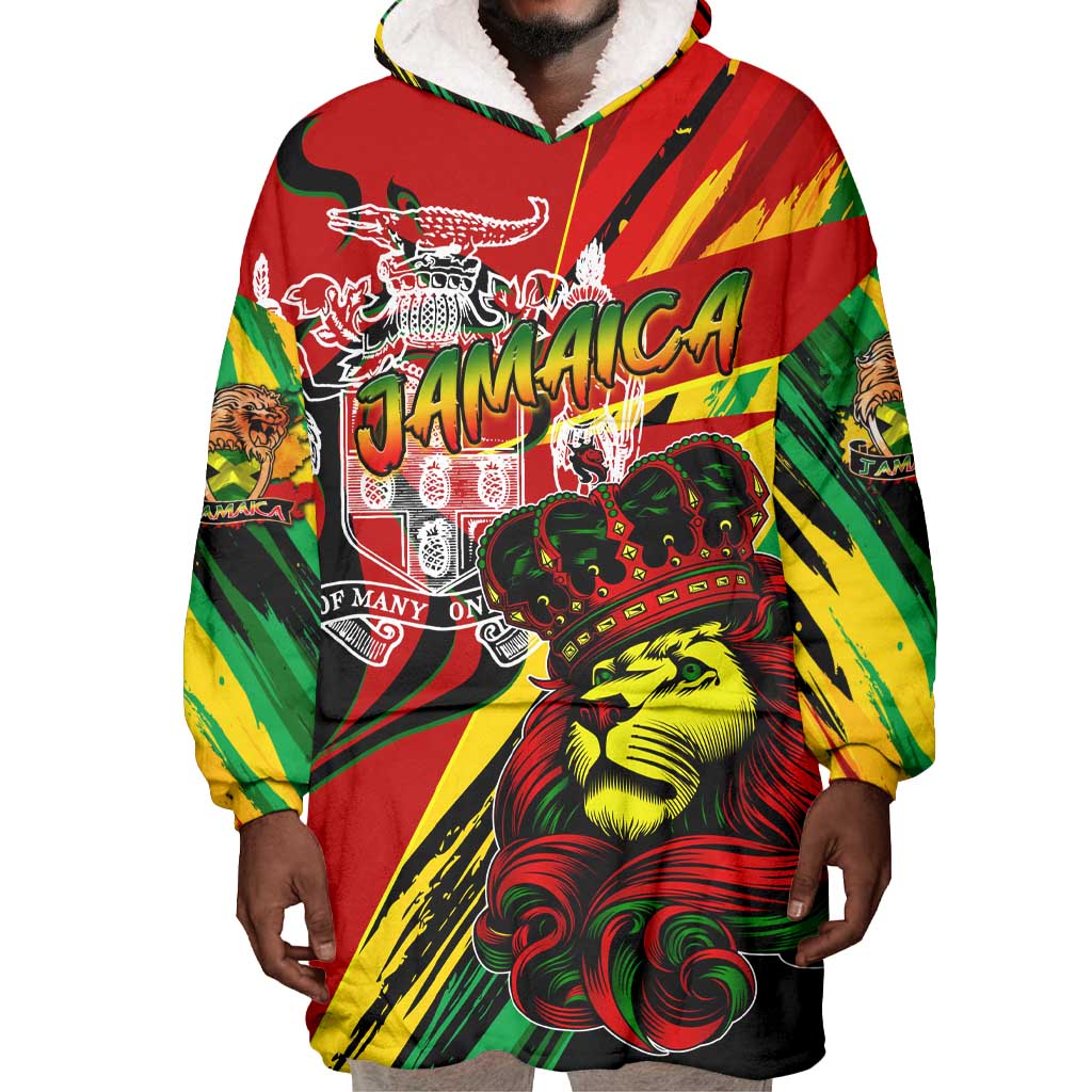 Afro Jamaica Lion Wearable Blanket Hoodie Coat Of Arms Rastafarianism