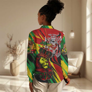 Afro Jamaica Lion Women Casual Shirt Coat Of Arms Rastafarianism