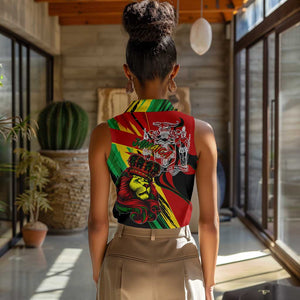 Afro Jamaica Lion Women Sleeveless Polo Shirt Coat Of Arms Rastafarianism