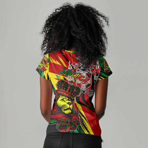 Afro Jamaica Lion Women V-Neck T-Shirt Coat Of Arms Rastafarianism