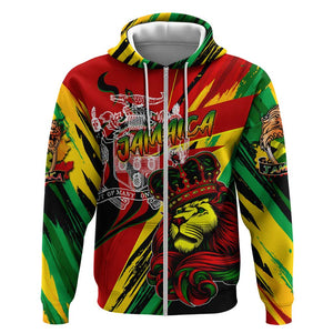 Afro Jamaica Lion Zip Hoodie Coat Of Arms Rastafarianism