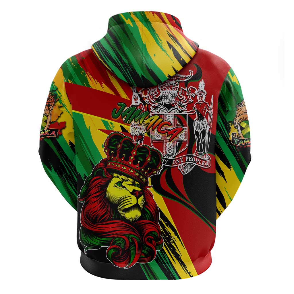 Afro Jamaica Lion Zip Hoodie Coat Of Arms Rastafarianism