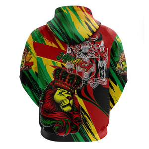 Afro Jamaica Lion Zip Hoodie Coat Of Arms Rastafarianism