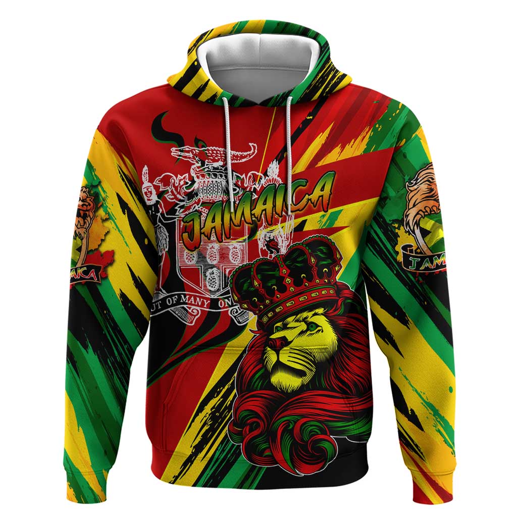 Afro Jamaica Lion Zip Hoodie Coat Of Arms Rastafarianism