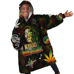 King Of Reggae Legend Bob Kid Wearable Blanket Hoodie Peace and Love