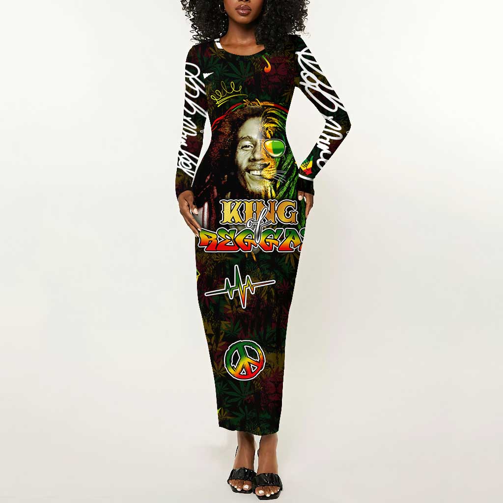 King Of Reggae Legend Bob Long Sleeve Bodycon Dress Peace and Love DT02