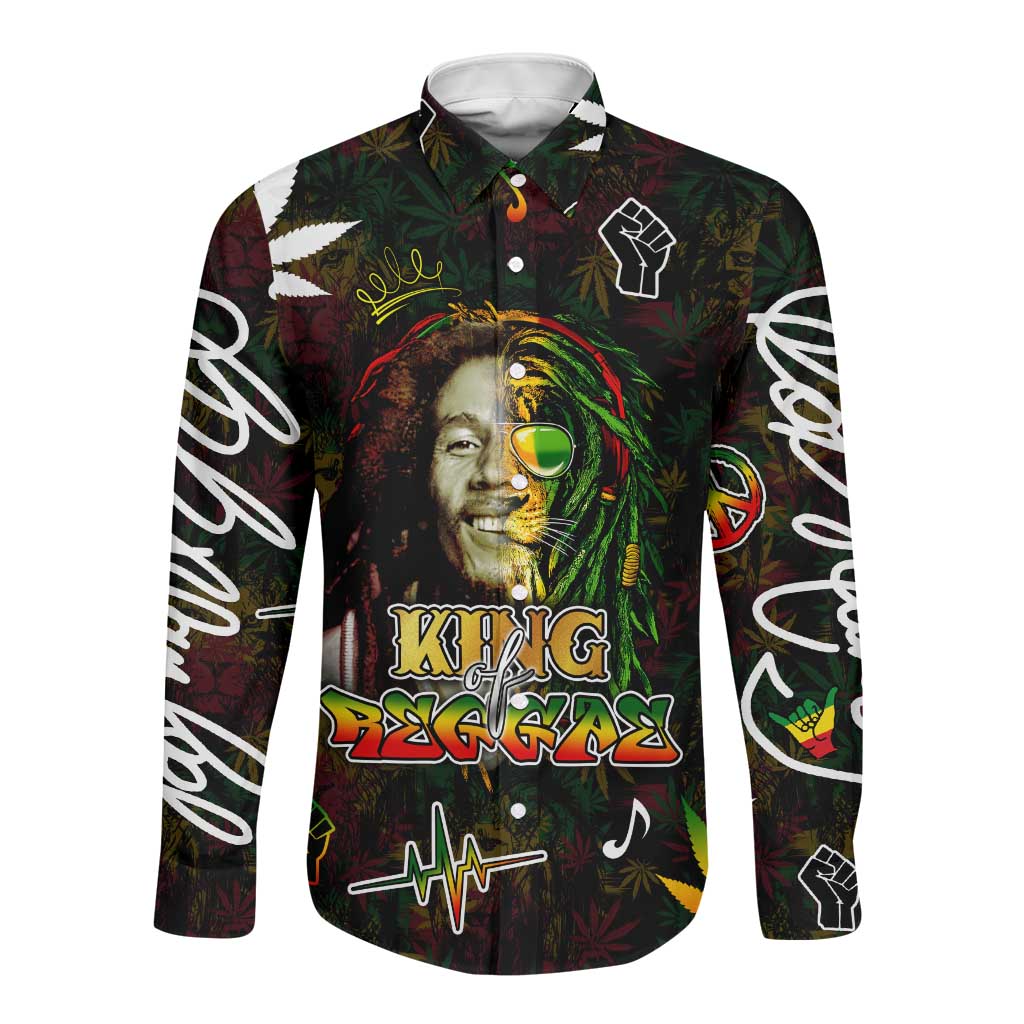 King Of Reggae Legend Bob Long Sleeve Button Shirt Peace and Love