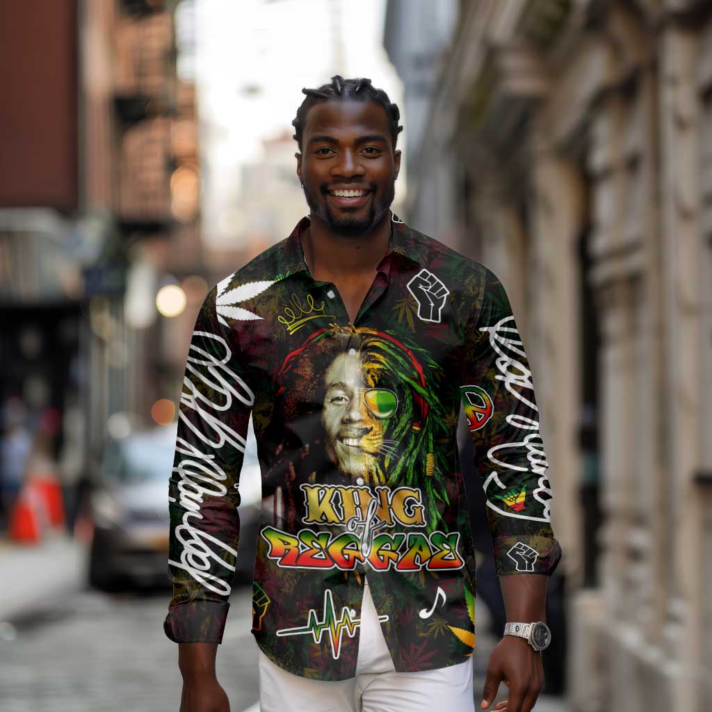 King Of Reggae Legend Bob Long Sleeve Button Shirt Peace and Love