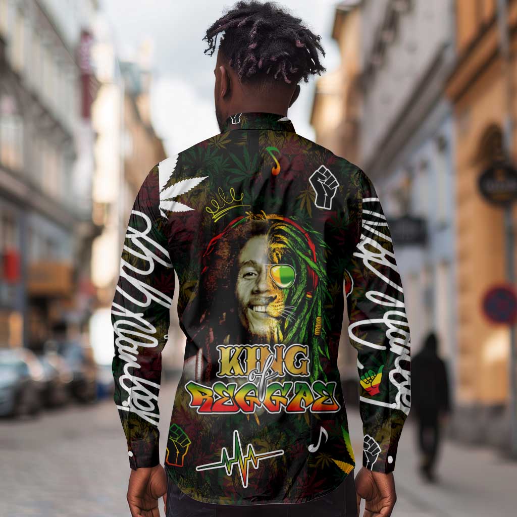 King Of Reggae Legend Bob Long Sleeve Button Shirt Peace and Love