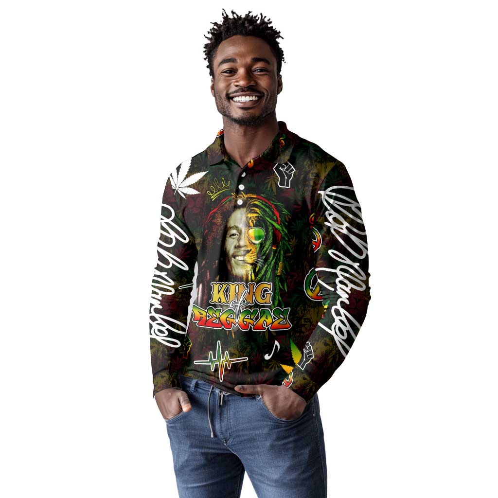 King Of Reggae Legend Bob Long Sleeve Polo Shirt Peace and Love