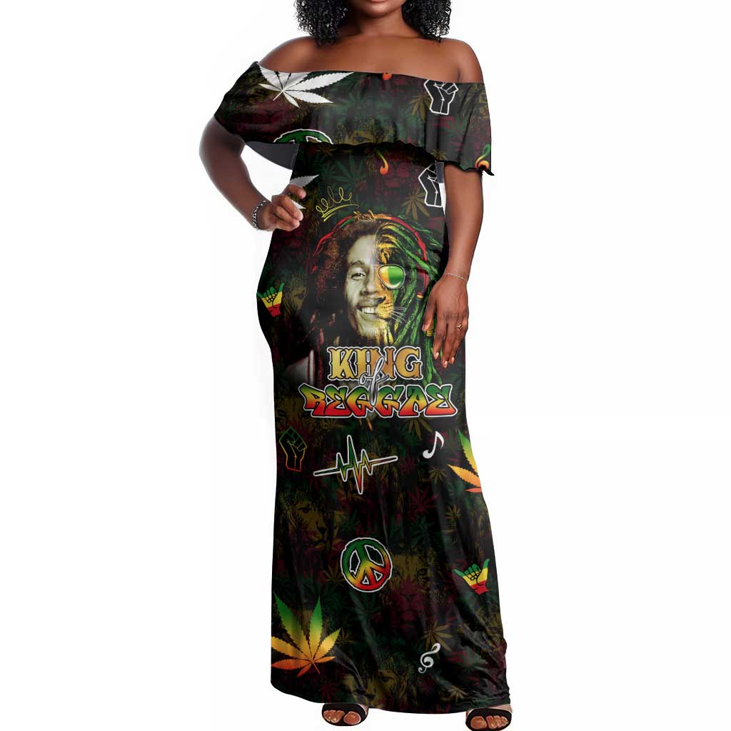 King Of Reggae Legend Bob Off Shoulder Maxi Dress Peace and Love
