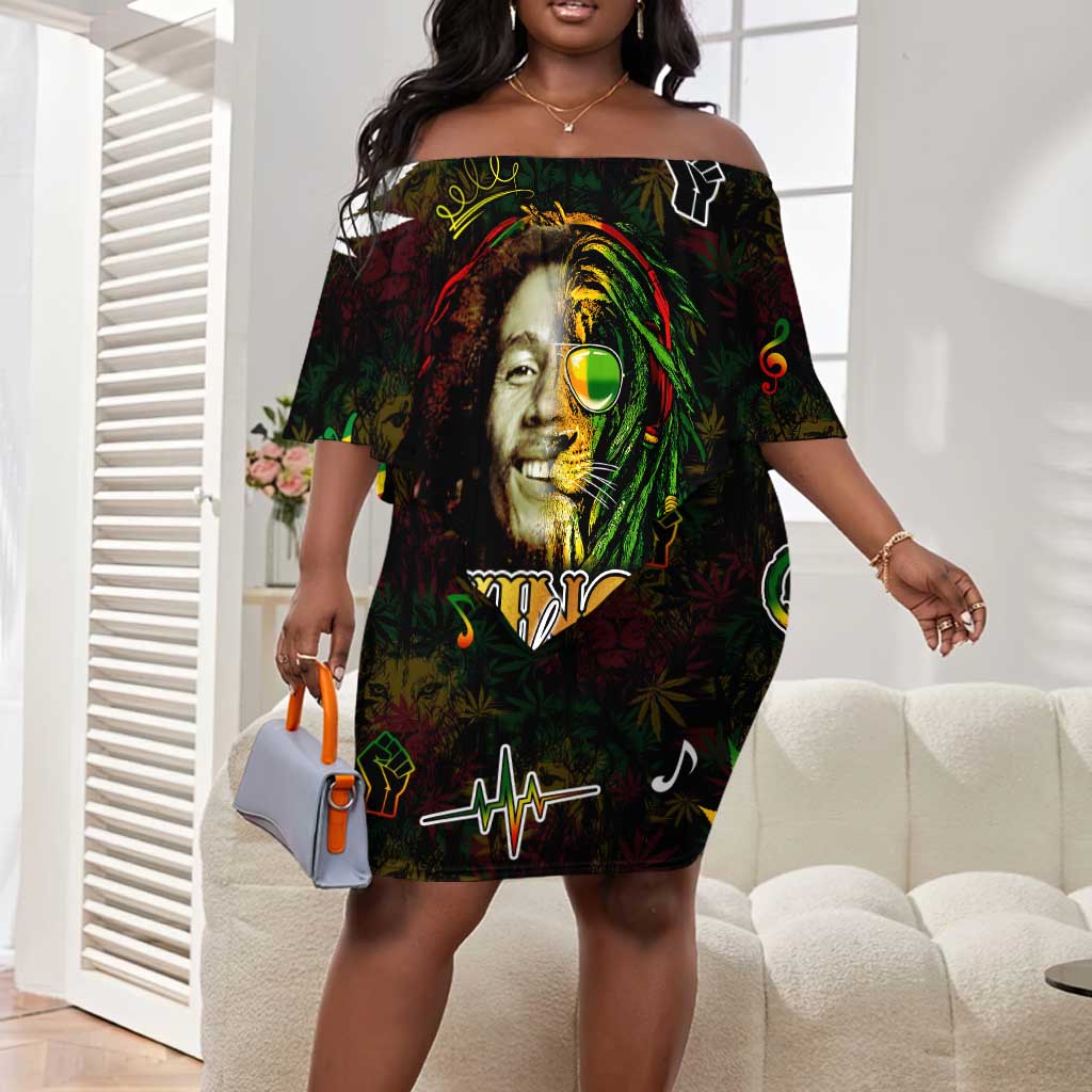 King Of Reggae Legend Bob Off Shoulder Short Dress Peace and Love