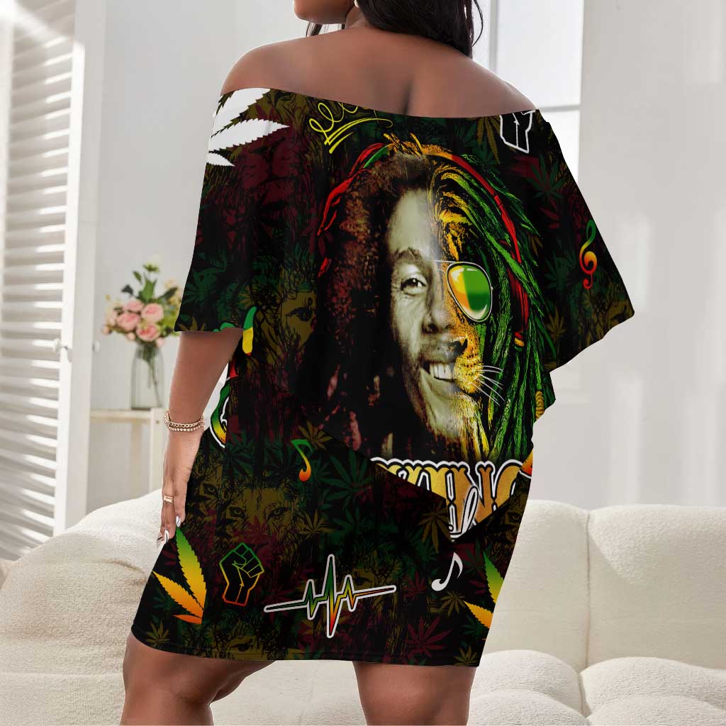King Of Reggae Legend Bob Off Shoulder Short Dress Peace and Love