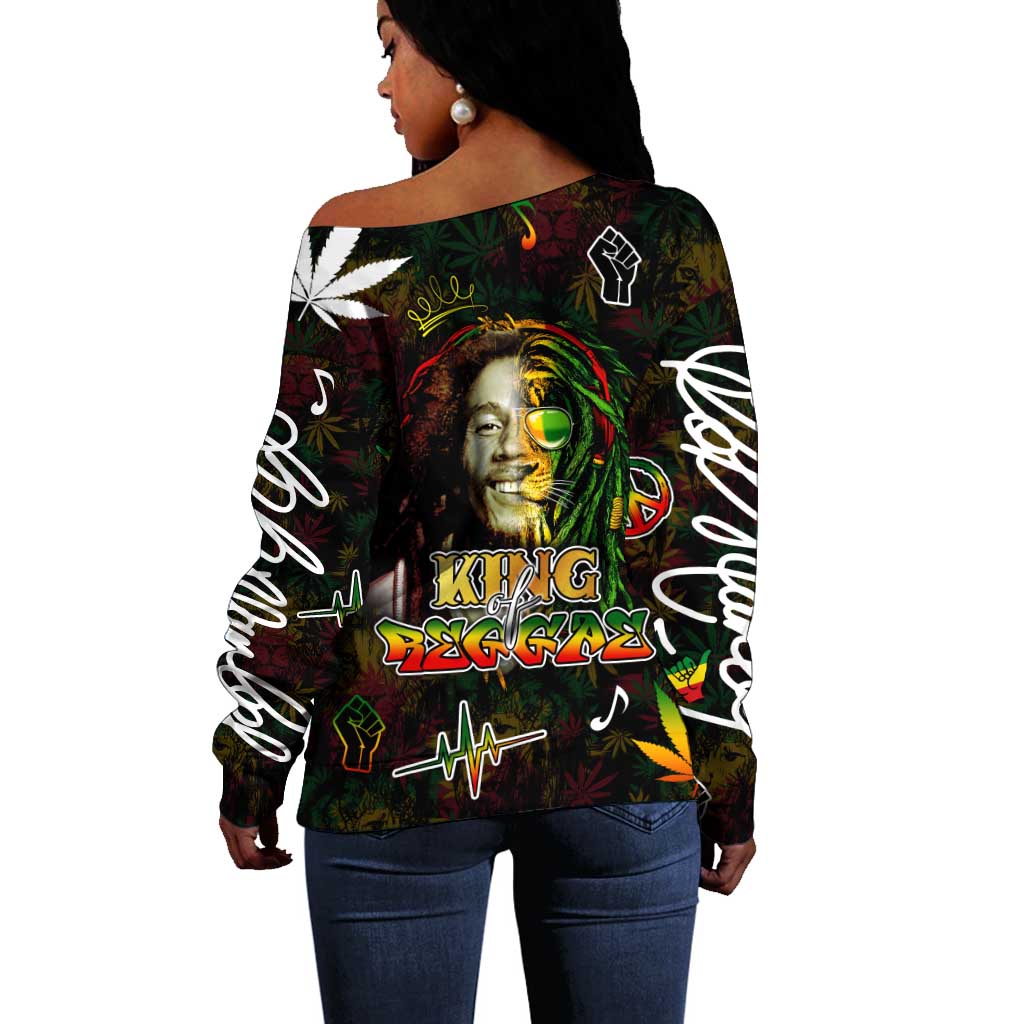 King Of Reggae Legend Bob Off Shoulder Sweater Peace and Love