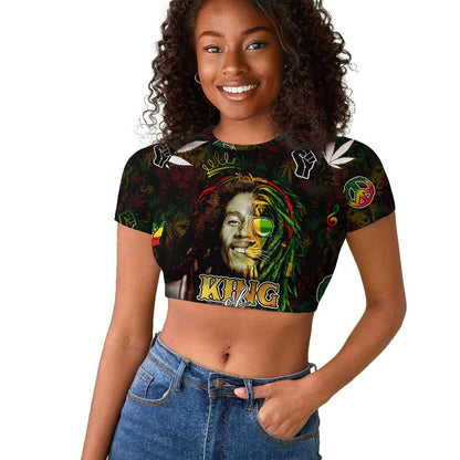 King Of Reggae Legend Bob Raglan Cropped T shirt Peace and Love