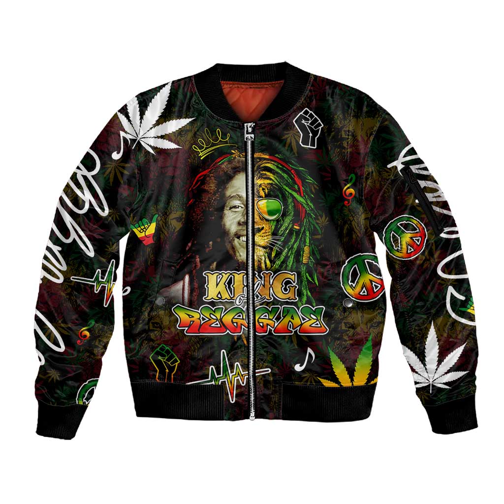 King Of Reggae Legend Bob Sleeve Zip Bomber Jacket Peace and Love