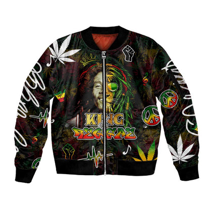 King Of Reggae Legend Bob Sleeve Zip Bomber Jacket Peace and Love