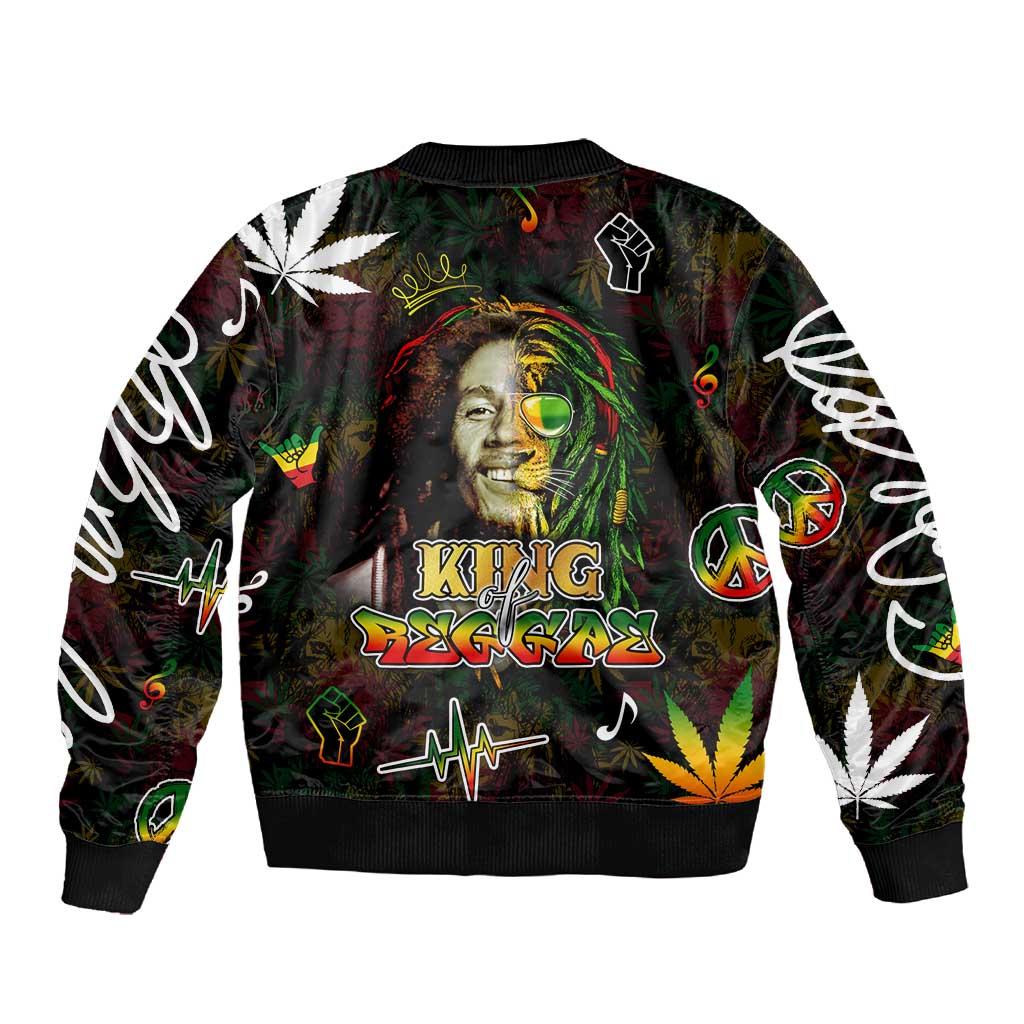 King Of Reggae Legend Bob Sleeve Zip Bomber Jacket Peace and Love