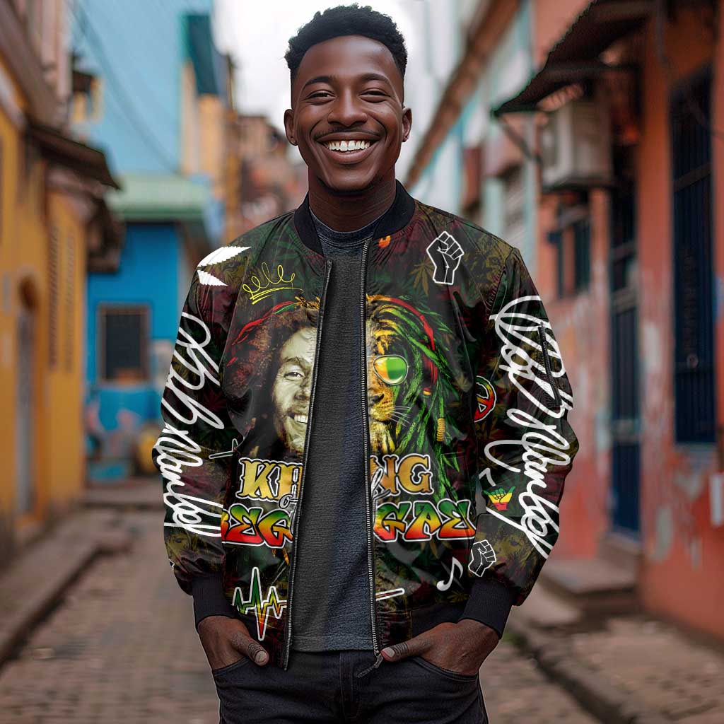 King Of Reggae Legend Bob Sleeve Zip Bomber Jacket Peace and Love