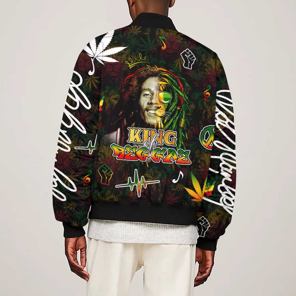 King Of Reggae Legend Bob Sleeve Zip Bomber Jacket Peace and Love