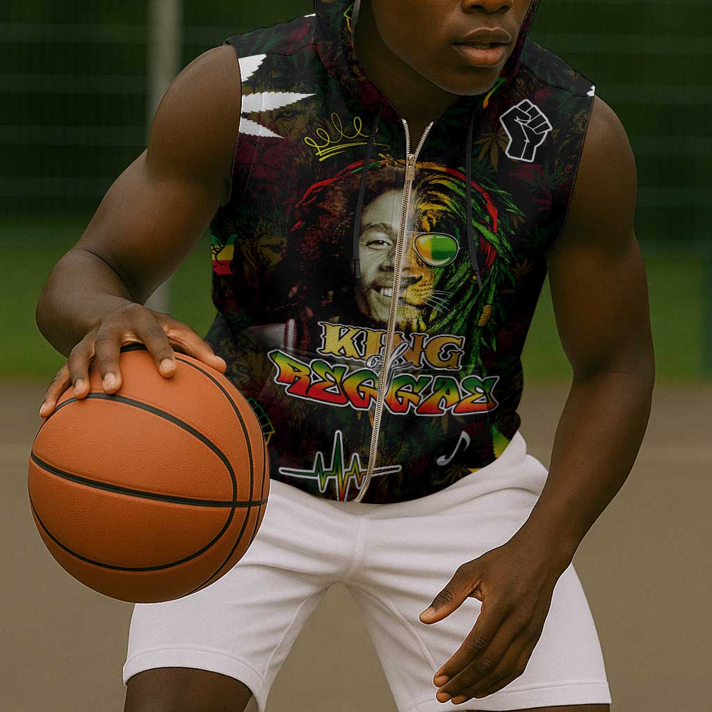 King Of Reggae Legend Bob Sleeveless Zip Hoodie Peace and Love - African Pride