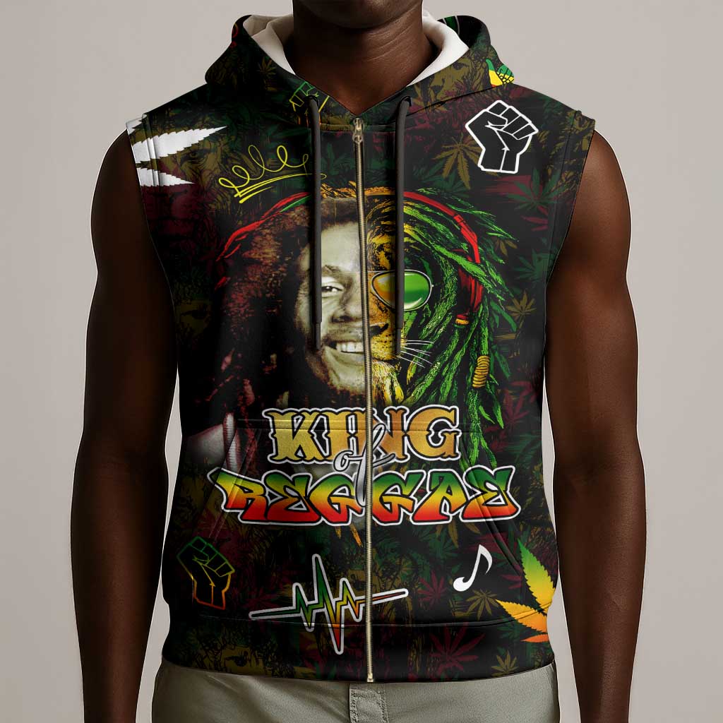 King Of Reggae Legend Bob Sleeveless Zip Hoodie Peace and Love - African Pride