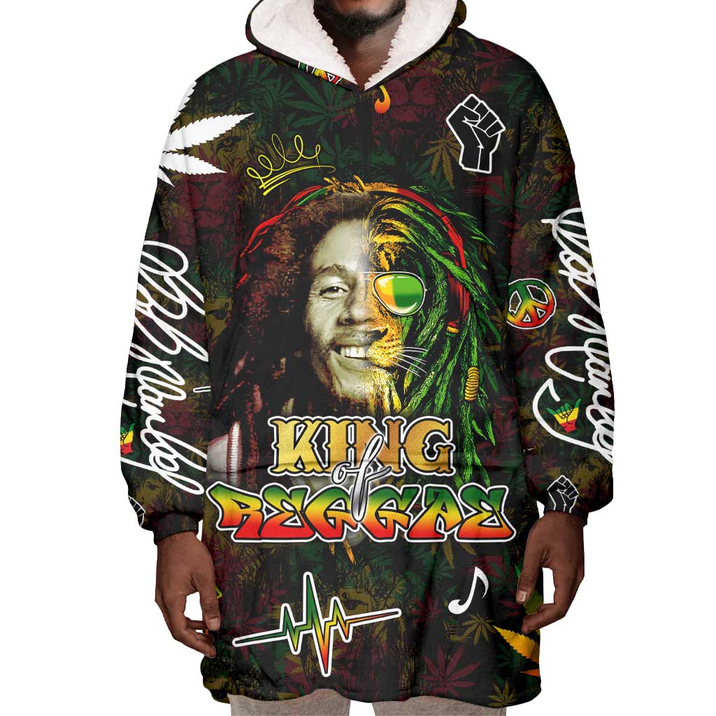 King Of Reggae Legend Bob Wearable Blanket Hoodie Peace and Love