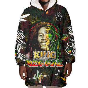 King Of Reggae Legend Bob Wearable Blanket Hoodie Peace and Love