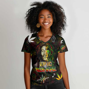 King Of Reggae Legend Bob Women V-Neck T-Shirt Peace and Love